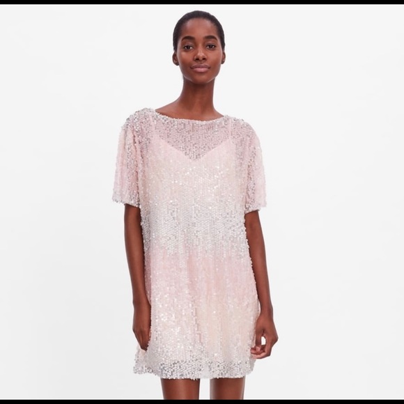 Zara Dresses & Skirts - Zara Ombre Sequin Shift T-shirt Dress